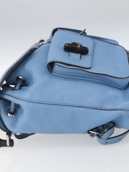 GUCCI Bamboo Backpack Leather Light Blue Silver 370833 Auth BA9273V main image 11